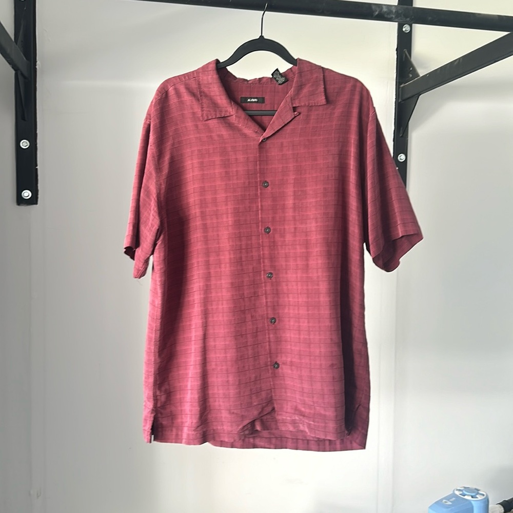 Alfani Red Maroon Faded Button Down Short Sleeve Shirt